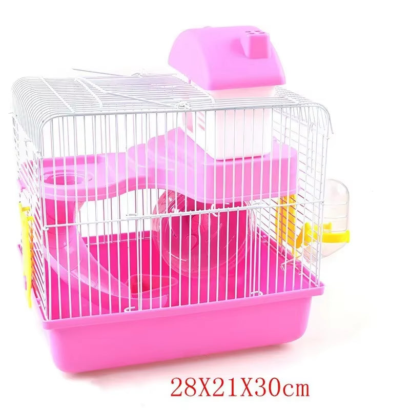 Double-Storey Villa-Shaped Wire Cage with Feeding Bowl, Running Roller Skating Toy Small Castle, Double-Layer Hamster Cage