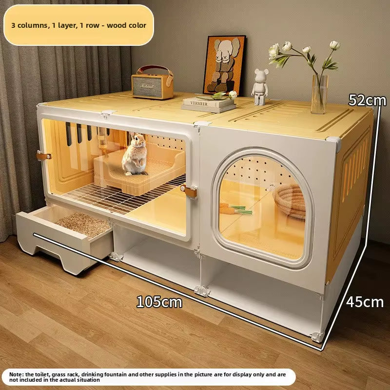 Rabbit Cage Household Villa Automatic Manure Cleaning Extra Large Luxury Nest Rabbit House Pet Guinea Pig Cage Transparent