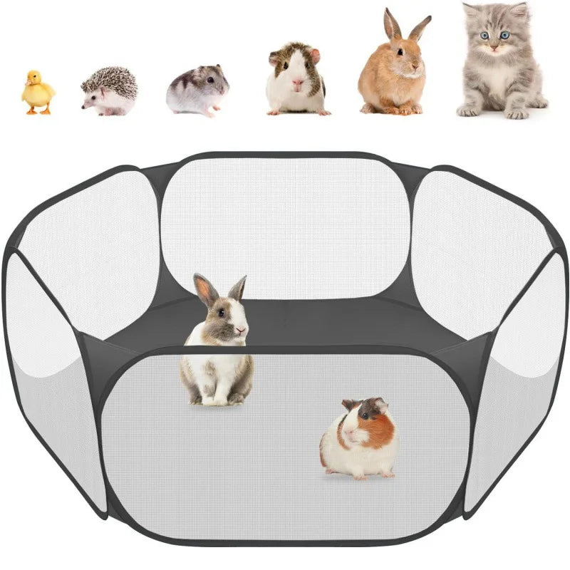 Portable Small Pet Cage Transparent Cat and Dog Cage Tent Pet Playpen Open Folding Yard Fence for Dog Hamster Rabbit Guinea Pig