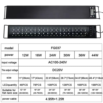 30-60Cm Fish Tank 24/7 Full Spectrum Lighting LED Light Aquarium Decoration Aquatic Plant Growth Lamp IP68 Waterproof 100V-240V