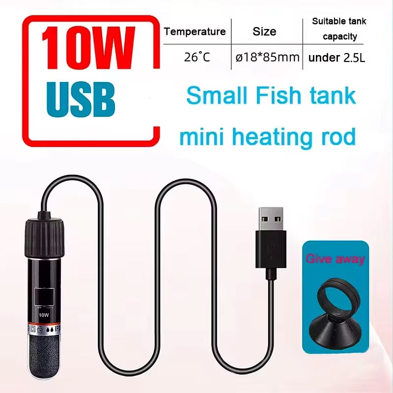 USB Mini Aquarium Heating Rod for Small Fish Tank 26°C Constant Temperature Aquarium Heater Submersible Thermostat Heater 10W