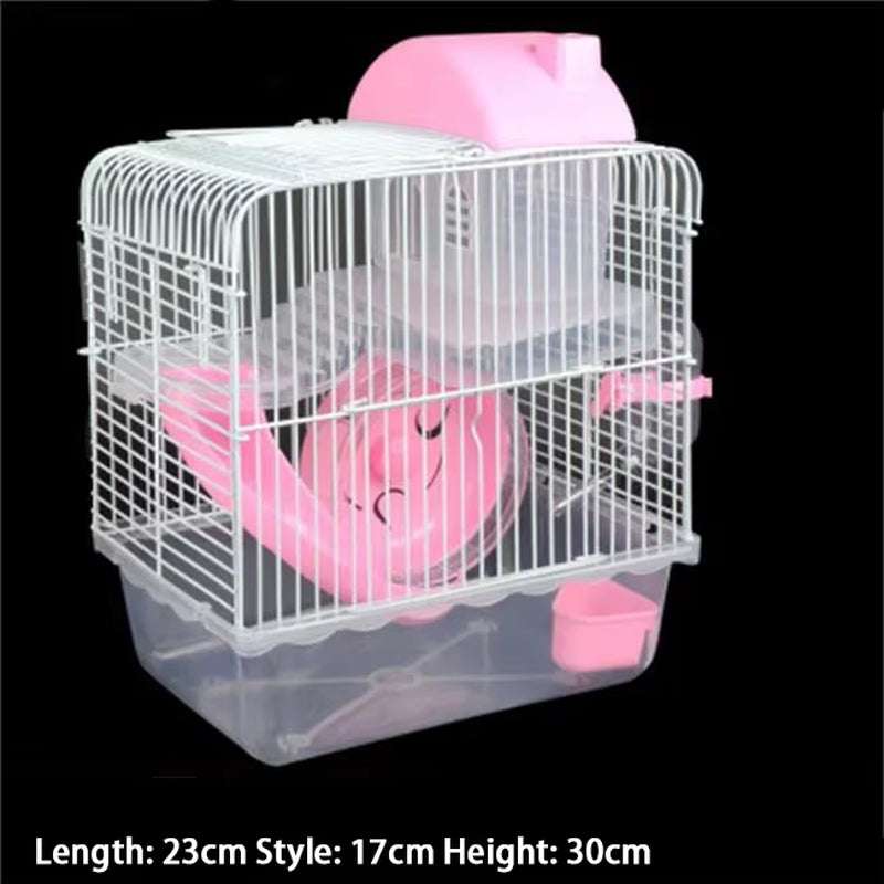 Double-Storey Villa-Shaped Wire Cage with Feeding Bowl, Running Roller Skating Toy Small Castle, Double-Layer Hamster Cage