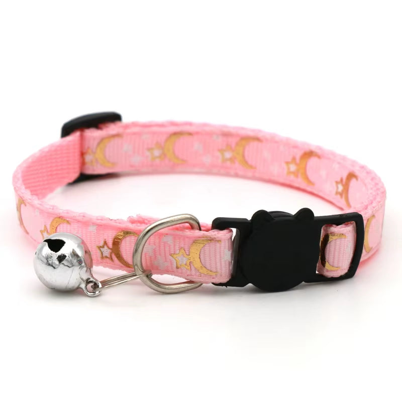 Cat Collar with Bell Cartoon Star Moon Dog Puppy Cat Kitten Collar Adjustable Safety Bell Ring Necklace Cat Jewelry