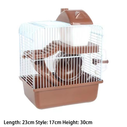 Double-Storey Villa-Shaped Wire Cage with Feeding Bowl, Running Roller Skating Toy Small Castle, Double-Layer Hamster Cage