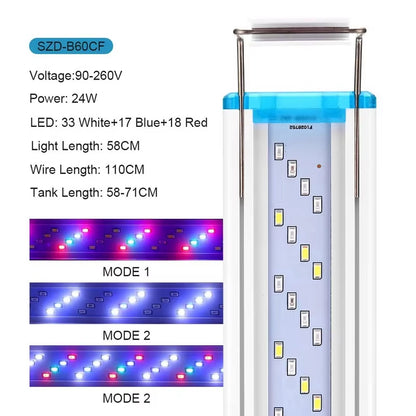 Ultra Thin LED Aquarium Light Aquatic Plant Light Expandable Clip on Light 18-75CM Fish Tank 220-240V