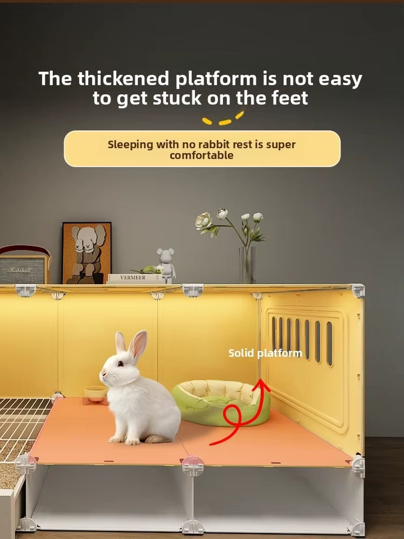 Rabbit Cage Household Villa Automatic Manure Cleaning Extra Large Luxury Nest Rabbit House Pet Guinea Pig Cage Transparent