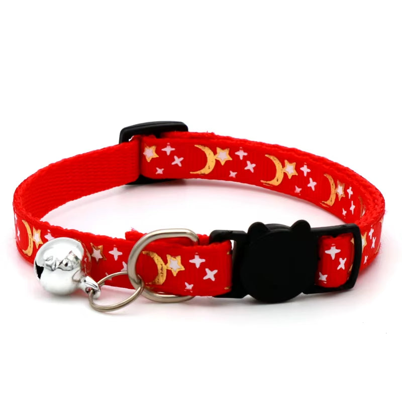 Cat Collar with Bell Cartoon Star Moon Dog Puppy Cat Kitten Collar Adjustable Safety Bell Ring Necklace Cat Jewelry