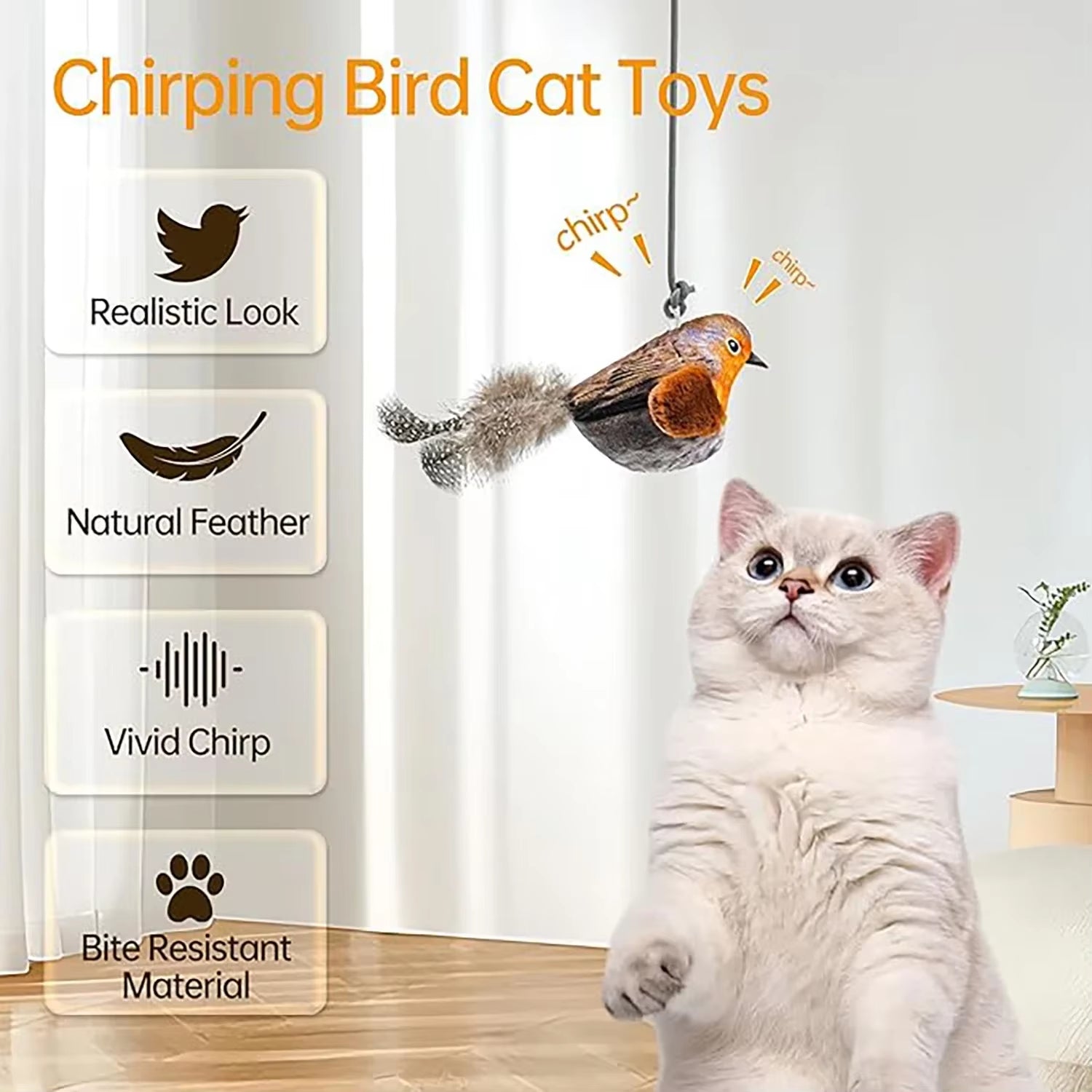 Indoor Interactive Birds Toy for Cat Chasing Teasing Toy Sounding Catnip Cat Teaser Toy Self-Hilarity Wall Hanging Birds Cat Toy