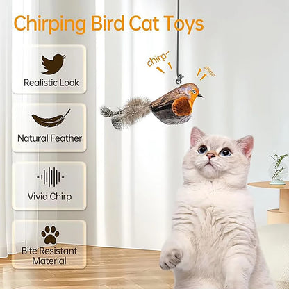 Indoor Interactive Birds Toy for Cat Chasing Teasing Toy Sounding Catnip Cat Teaser Toy Self-Hilarity Wall Hanging Birds Cat Toy