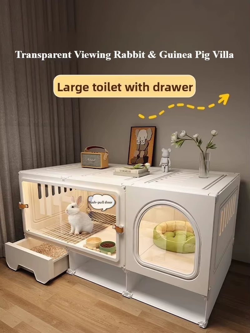 Rabbit Cage Household Villa Automatic Manure Cleaning Extra Large Luxury Nest Rabbit House Pet Guinea Pig Cage Transparent