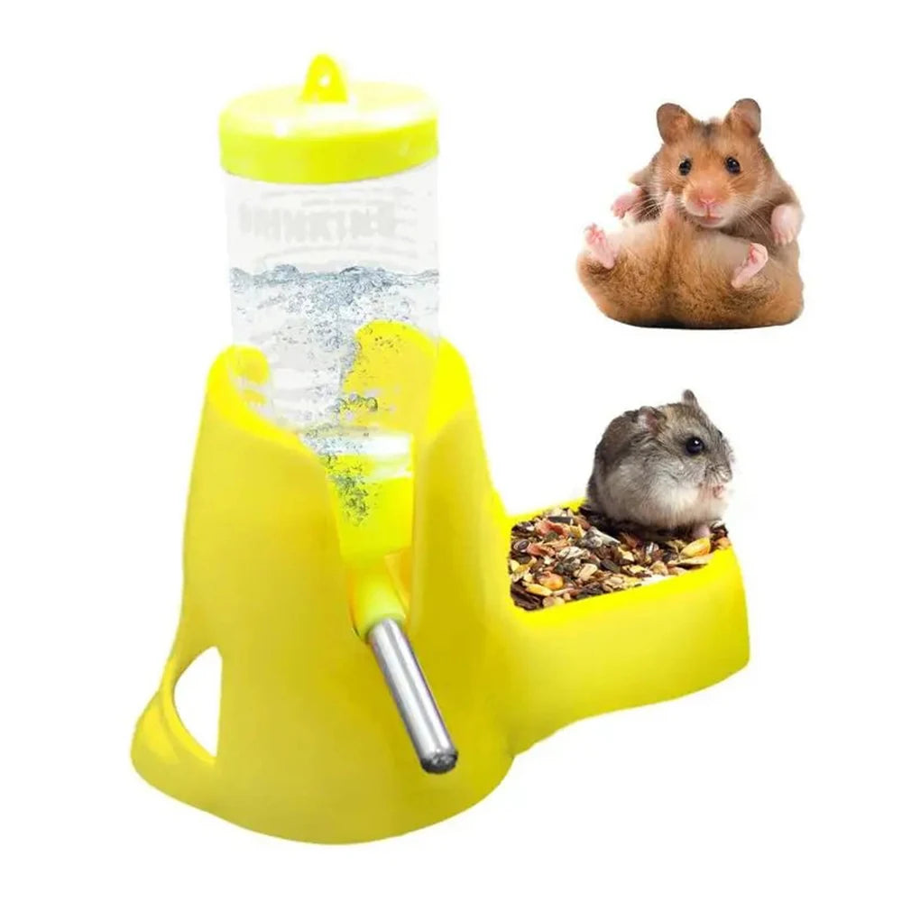 Hamster Water Feeder Small Animal Automatic Dispenser Drinking Water Bottle Bowls Dish with Food Container for Guinea Pig Rat