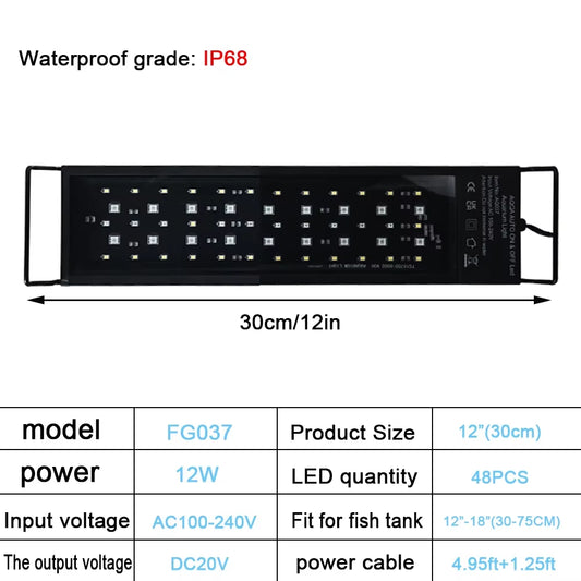 30-60Cm Fish Tank 24/7 Full Spectrum Lighting LED Light Aquarium Decoration Aquatic Plant Growth Lamp IP68 Waterproof 100V-240V