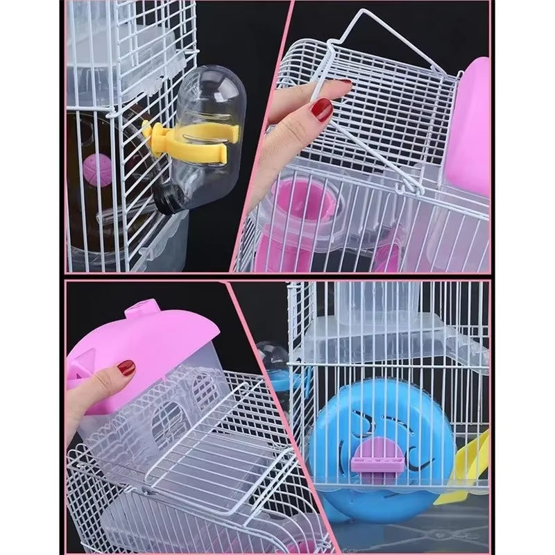 Double-Storey Villa-Shaped Wire Cage with Feeding Bowl, Running Roller Skating Toy Small Castle, Double-Layer Hamster Cage