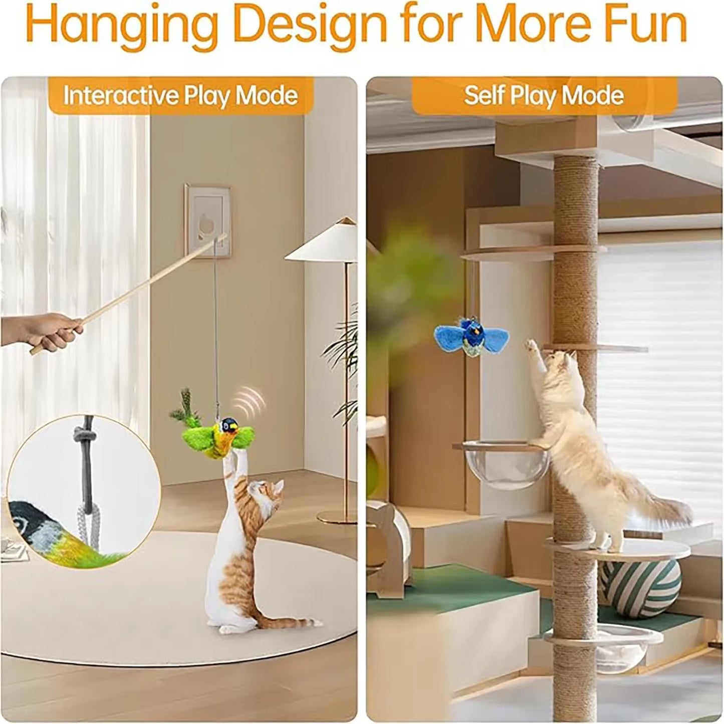 Indoor Interactive Birds Toy for Cat Chasing Teasing Toy Sounding Catnip Cat Teaser Toy Self-Hilarity Wall Hanging Birds Cat Toy