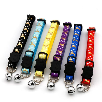 Cat Collar with Bell Cartoon Star Moon Dog Puppy Cat Kitten Collar Adjustable Safety Bell Ring Necklace Cat Jewelry