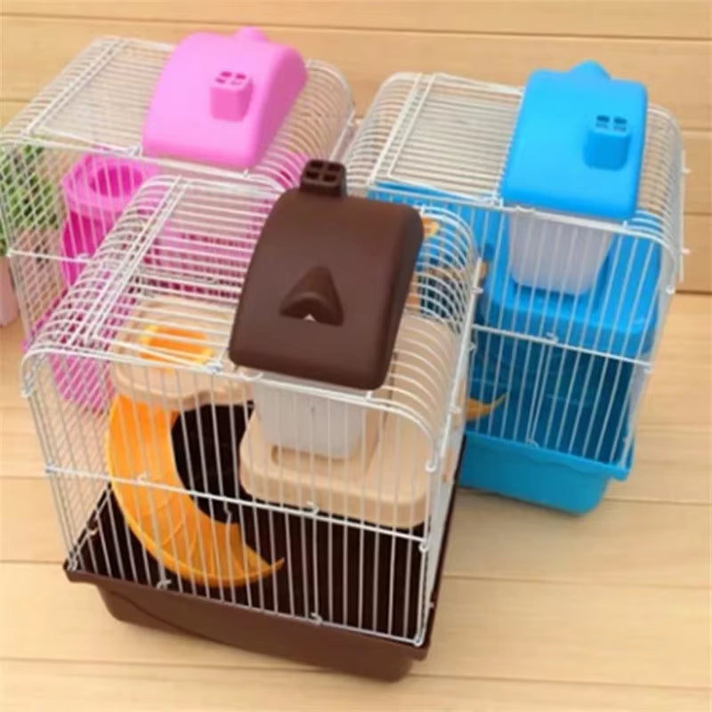Double-Storey Villa-Shaped Wire Cage with Feeding Bowl, Running Roller Skating Toy Small Castle, Double-Layer Hamster Cage