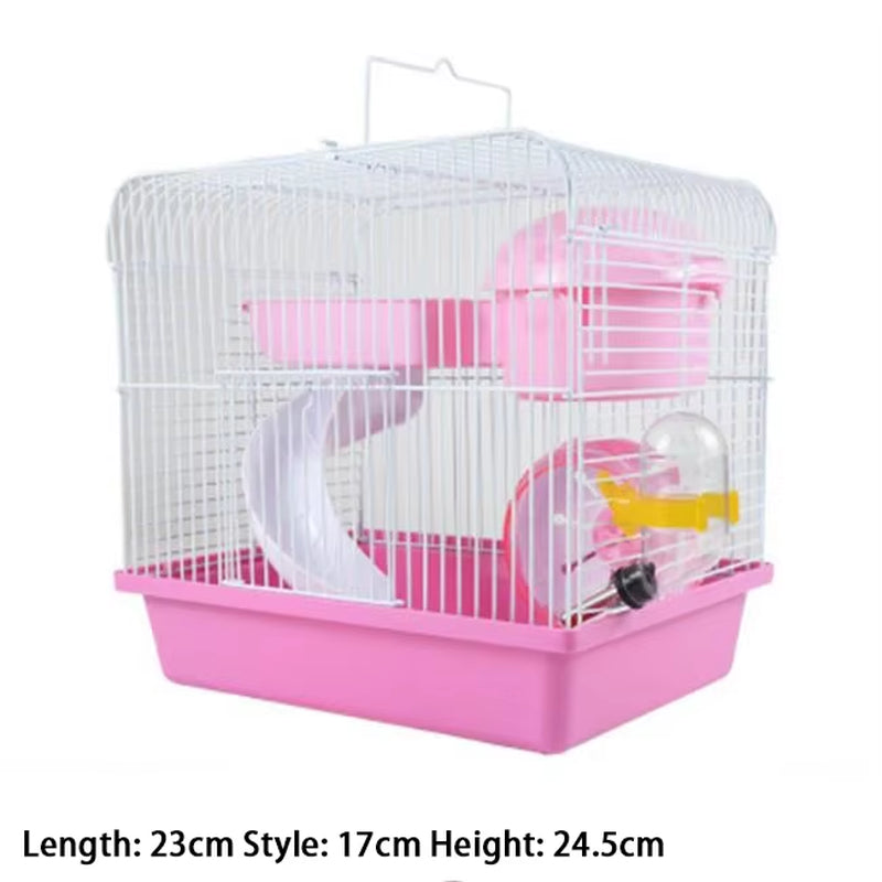 Double-Storey Villa-Shaped Wire Cage with Feeding Bowl, Running Roller Skating Toy Small Castle, Double-Layer Hamster Cage