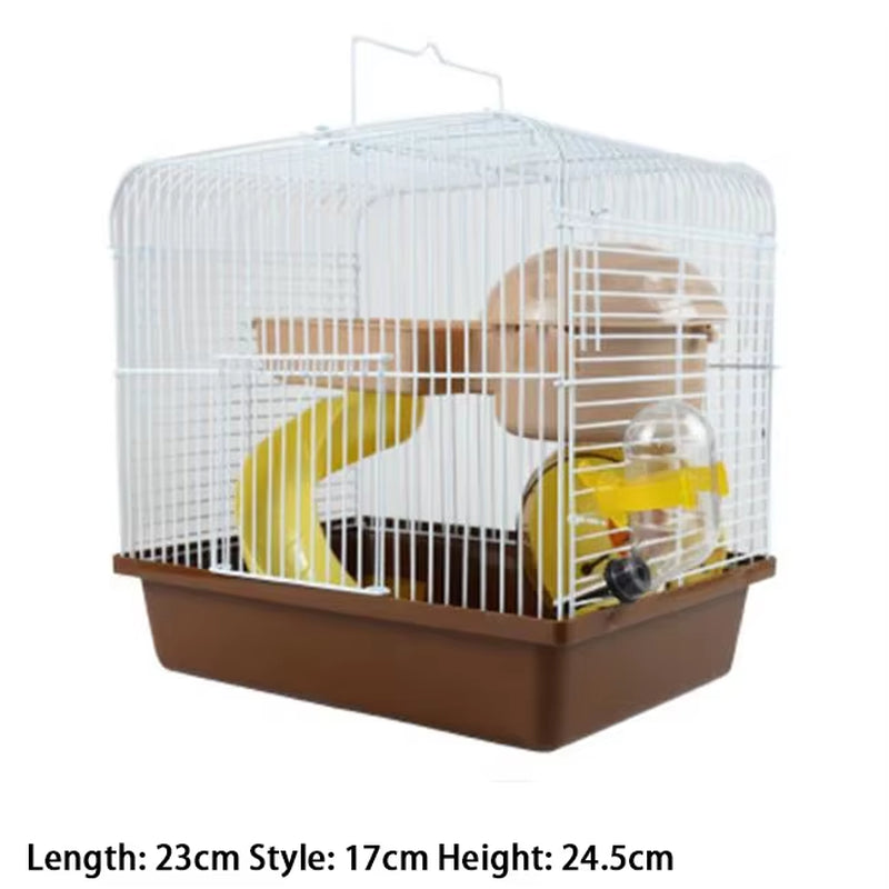 Double-Storey Villa-Shaped Wire Cage with Feeding Bowl, Running Roller Skating Toy Small Castle, Double-Layer Hamster Cage
