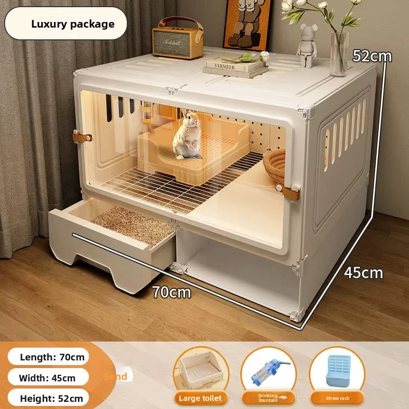 Rabbit Cage Household Villa Automatic Manure Cleaning Extra Large Luxury Nest Rabbit House Pet Guinea Pig Cage Transparent