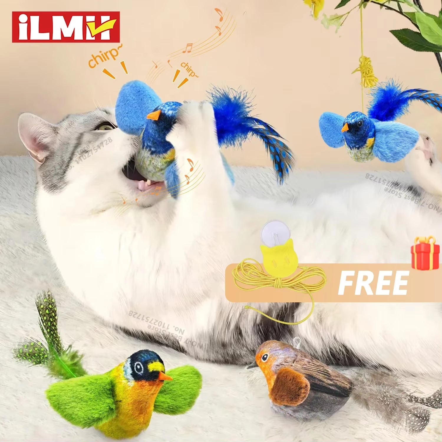 Indoor Interactive Birds Toy for Cat Chasing Teasing Toy Sounding Catnip Cat Teaser Toy Self-Hilarity Wall Hanging Birds Cat Toy