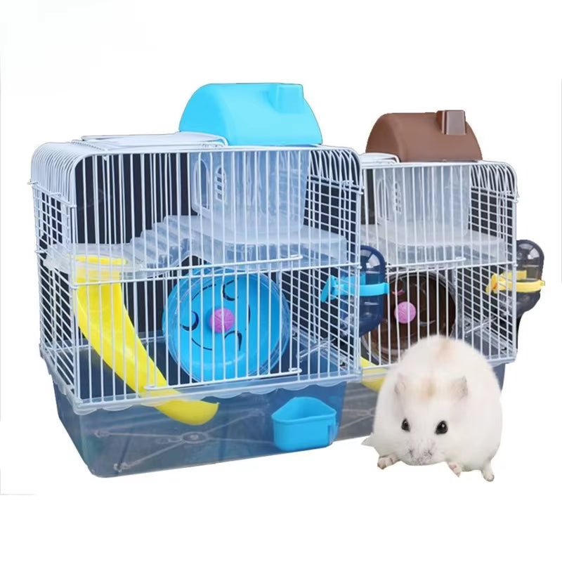 Double-Storey Villa-Shaped Wire Cage with Feeding Bowl, Running Roller Skating Toy Small Castle, Double-Layer Hamster Cage