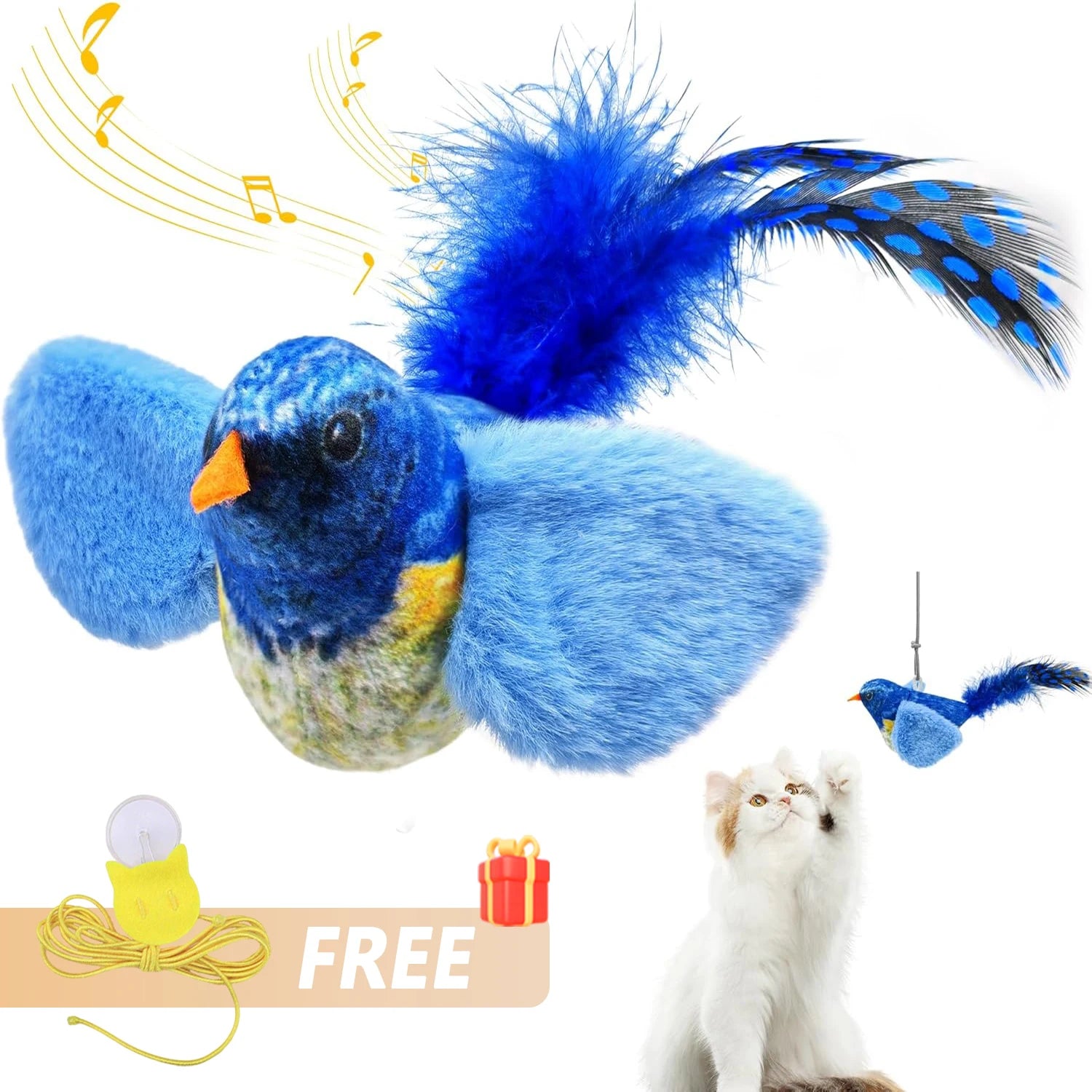 Indoor Interactive Birds Toy for Cat Chasing Teasing Toy Sounding Catnip Cat Teaser Toy Self-Hilarity Wall Hanging Birds Cat Toy