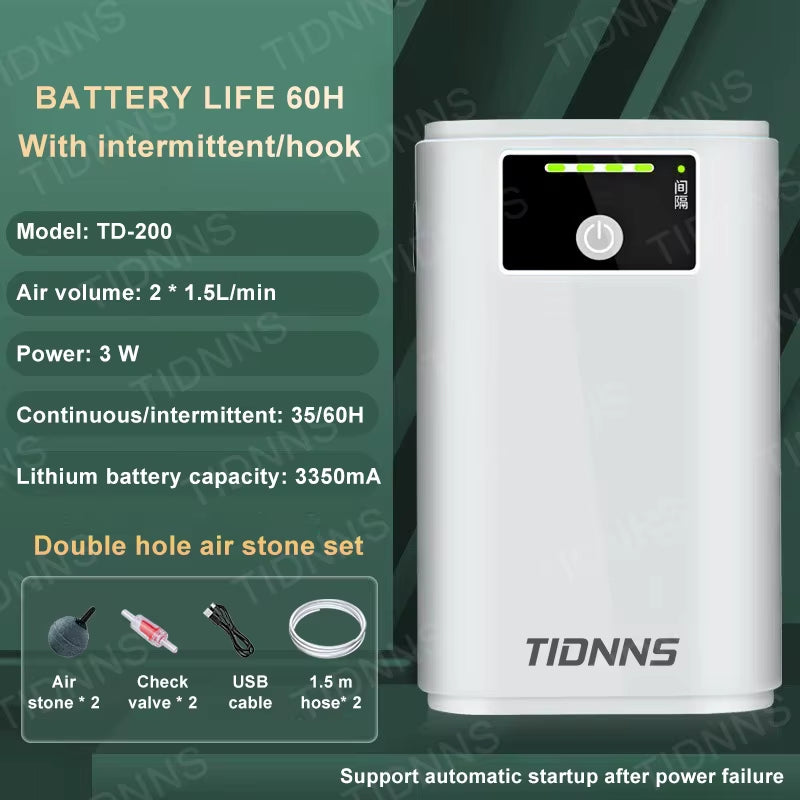 Aquarium Fish Tank Oxygen Pump Charging Dual-Purpose Air Pump Usb Lithium Battery Household Portable Fishing Mute 6000Ma Outdoor