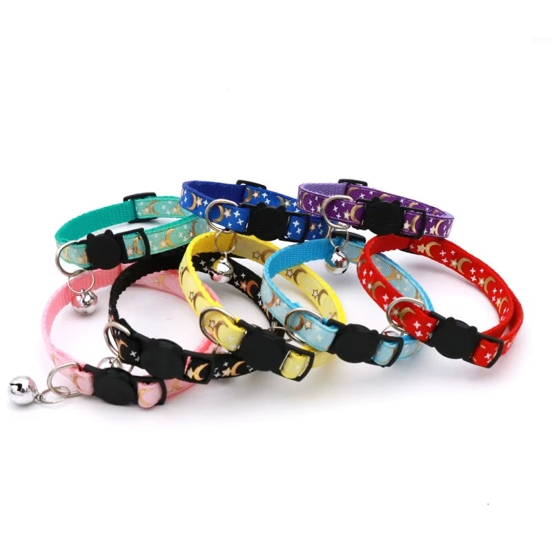 Cat Collar with Bell Cartoon Star Moon Dog Puppy Cat Kitten Collar Adjustable Safety Bell Ring Necklace Cat Jewelry