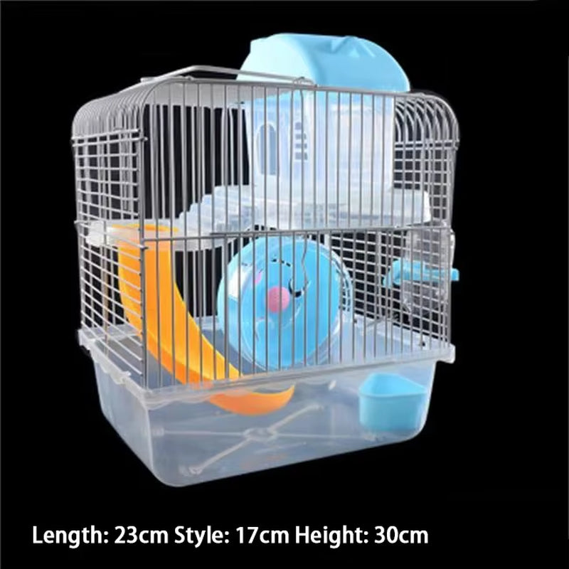 Double-Storey Villa-Shaped Wire Cage with Feeding Bowl, Running Roller Skating Toy Small Castle, Double-Layer Hamster Cage