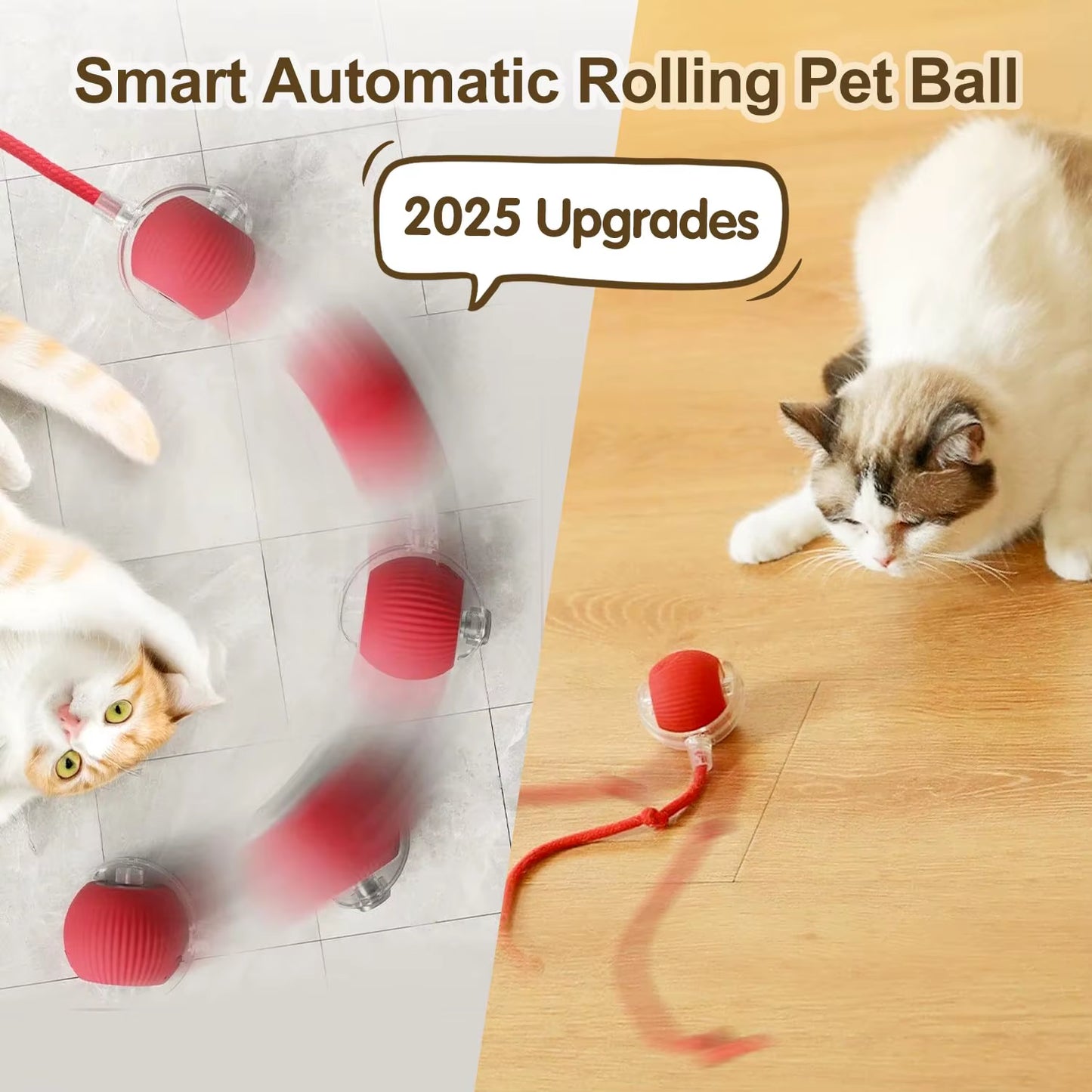 Interactive Ball Toy for cats and dogs, Automatic Rolling Ball with Tail, Rechargeable