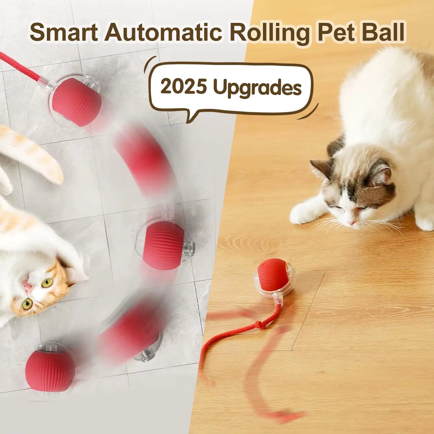 Interactive Ball Toy for cats and dogs, Automatic Rolling Ball with Tail, Rechargeable