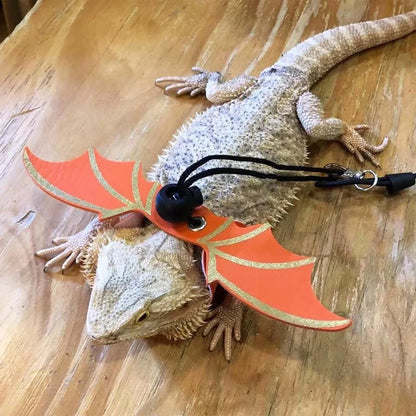 2022 New 3 Pcs Adjustable Bearded Dragon Leash with Bat Wings Soft Leather Lizard Harness for Amphibians and Other Small Reptile