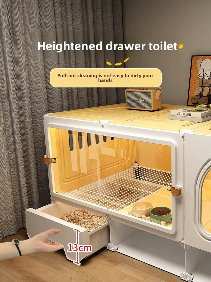 Rabbit Cage Household Villa Automatic Manure Cleaning Extra Large Luxury Nest Rabbit House Pet Guinea Pig Cage Transparent