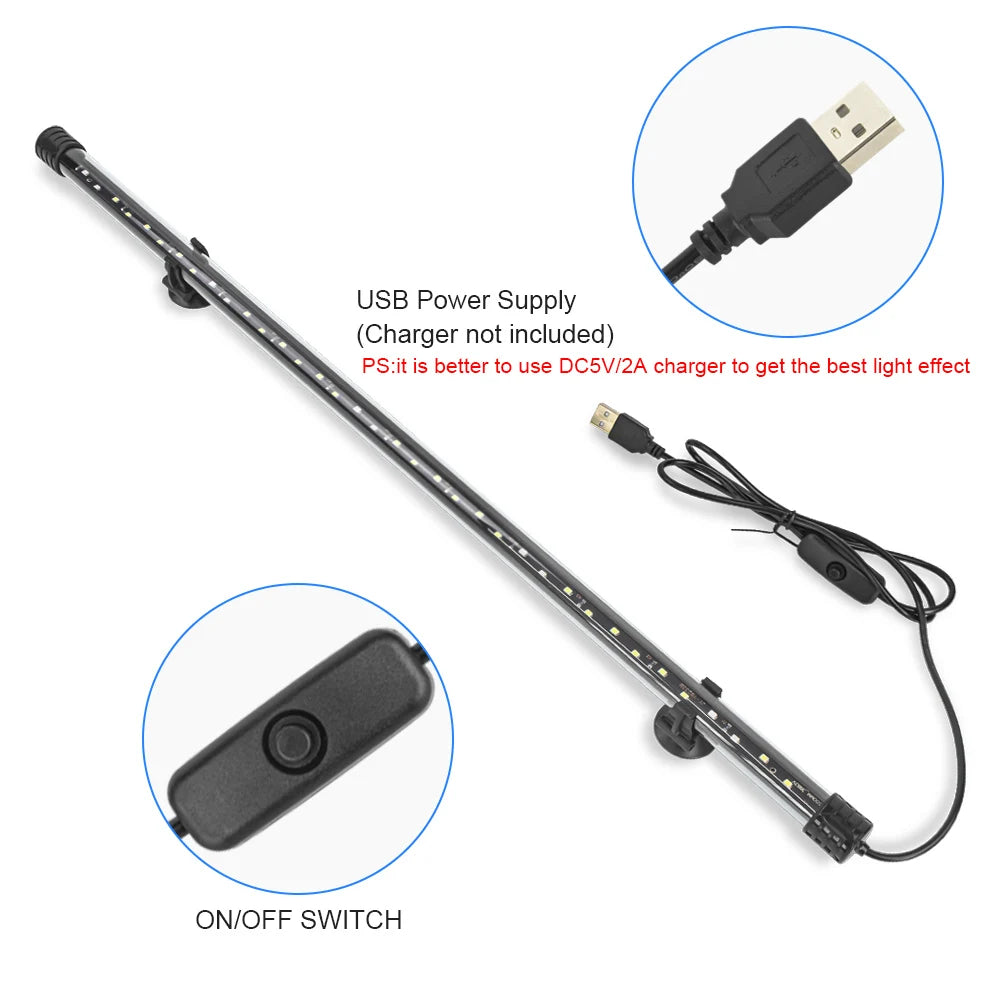 USB Aquarium Light LED Plant Grow Lamp 18-58CM Aquariums Decor Lighting Waterproof Fish Tank Light