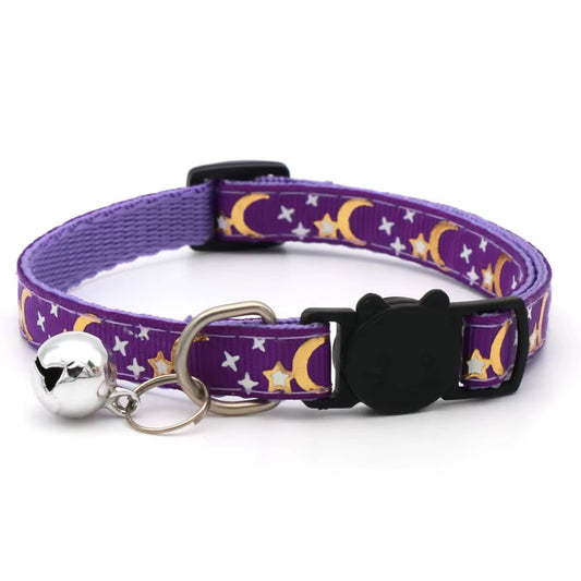 Cat Collar with Bell Cartoon Star Moon Dog Puppy Cat Kitten Collar Adjustable Safety Bell Ring Necklace Cat Jewelry